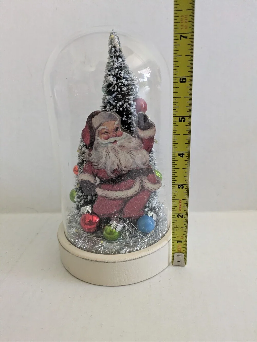Santa Bottle Brush Tree Christmas Decor In Globe With Lights